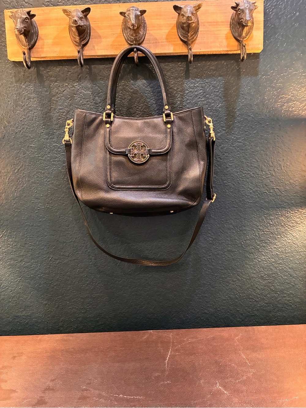 Tory Burch Black Leather Tote with Shoulder Strap